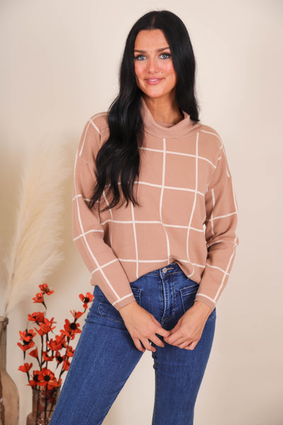 Women's Preppy Sweater- Women's Turtleneck Plaid Sweater- Gilli Sweaters