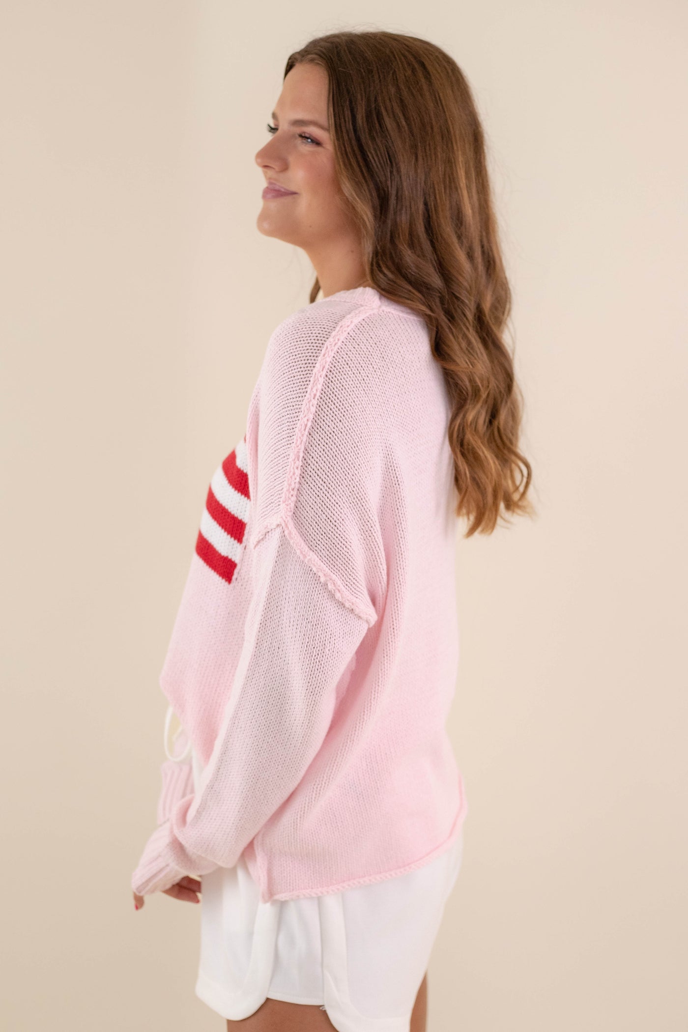 Women's American Flag Sweater- Pink Flag Sweater- Americana Lightweight Sweater