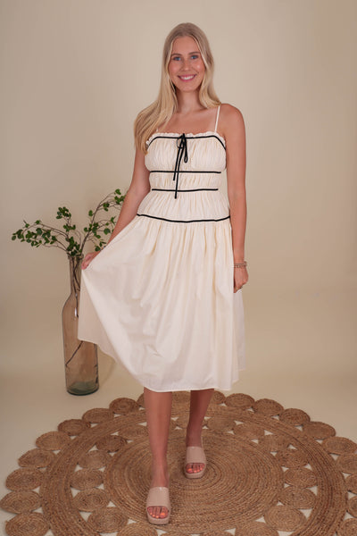Classic Cotton Dress For Women- Sofia Richie Style Dress- Storia Bow Midi Dress