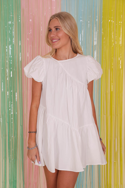 Asymmetrical BabyDoll Dress- Fun White Dress- &Merci Dresses
