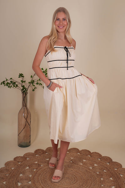 Classic Cotton Dress For Women- Sofia Richie Style Dress- Storia Bow Midi Dress