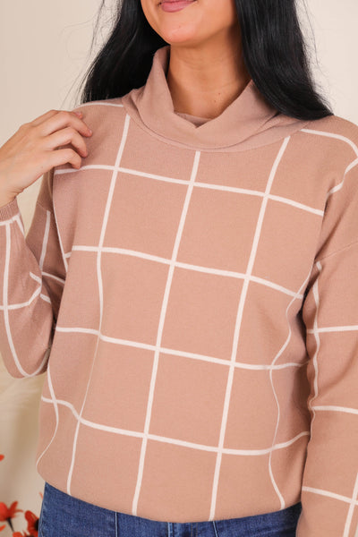 Women's Preppy Sweater- Women's Turtleneck Plaid Sweater- Gilli Sweaters