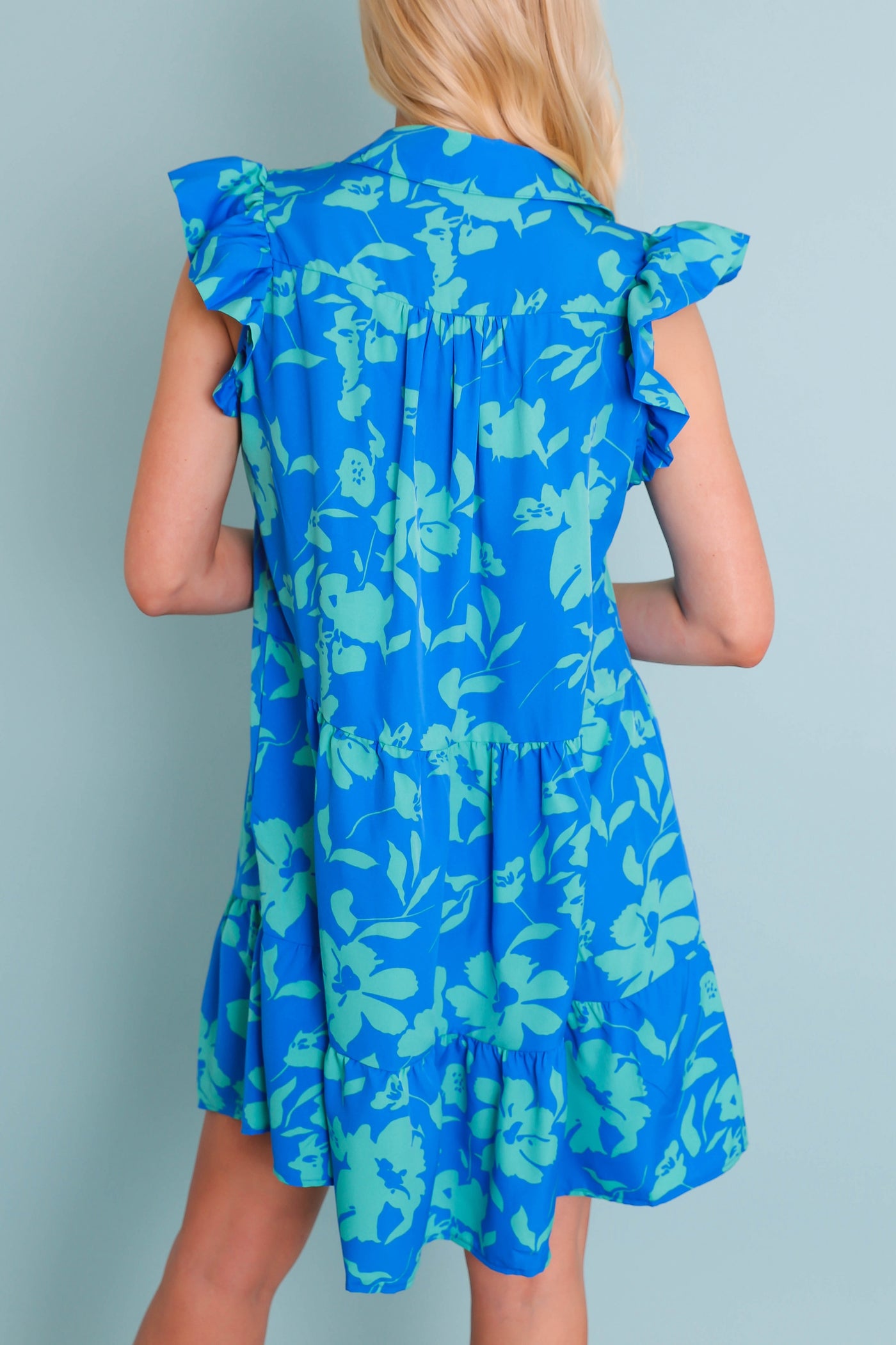 Blue and Green Floral Dress- Women's Vacation Dresses- Umgee Blue Dress