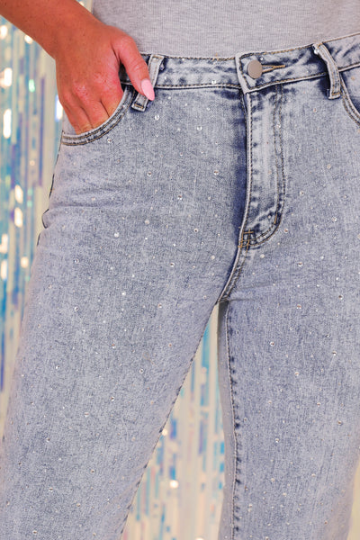 Rhinestone Straight Leg Jeans- Women's Rhinestone Denim- BlueB Rhinestone Jeans