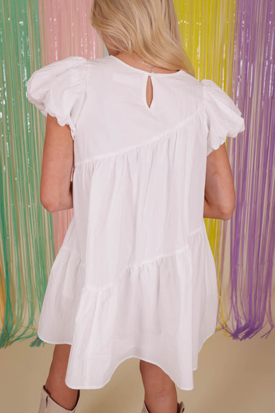Asymmetrical BabyDoll Dress- Fun White Dress- &Merci Dresses
