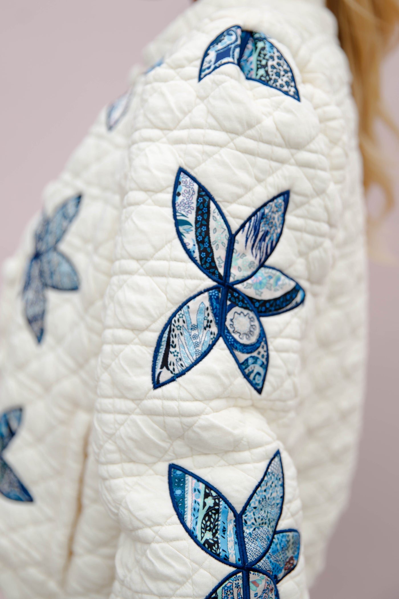 Flower Stitch Quilted Jacket- Women's Patchwork Quilted Jacket- Flower Patch Jacket