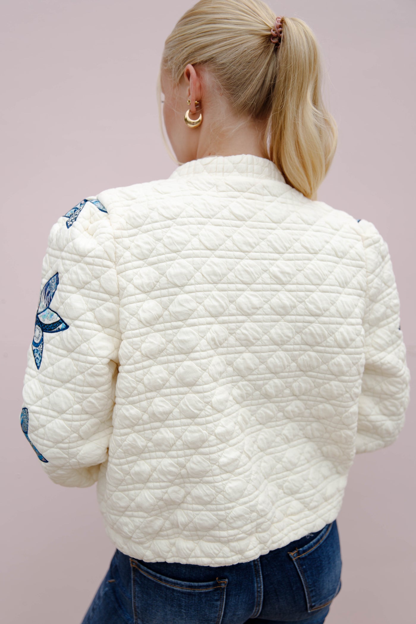 Flower Stitch Quilted Jacket- Women's Patchwork Quilted Jacket- Flower Patch Jacket