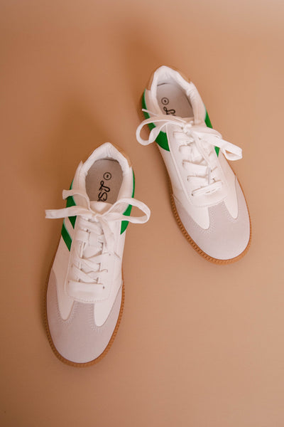 Women's Green Tennis Shoes- Green Stripe Tennis Shoes- Women's Trendy Sneakers