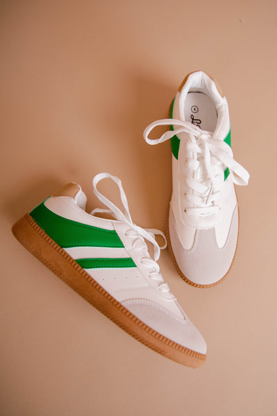 Women's Green Tennis Shoes- Green Stripe Tennis Shoes- Women's Trendy Sneakers