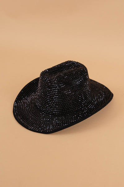 Women's Rhinestone Cowboy Hat- Bling Wide Brim Cowboy Hat- Black Disco Western Hat