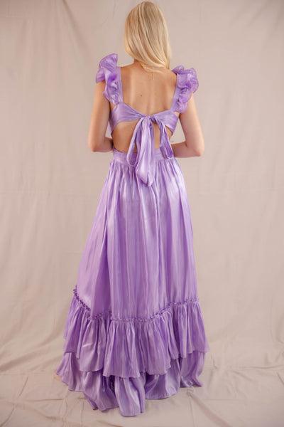 Formal Lilac Maxi Dress- Women's Purple Metallic Dress- Black Tie Dresses