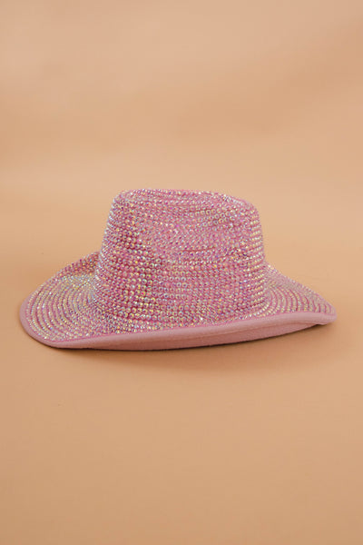 Women's Rhinestone Cowboy Hat- Bling Wide Brim Cowboy Hat- Pink Disco Western Hat