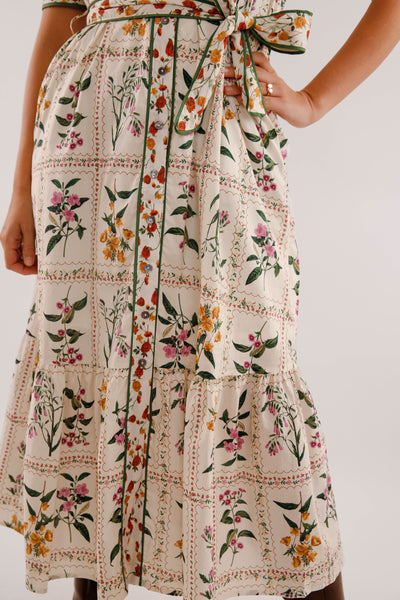 Floral Print Midi Dress- Women's Button Down Mid Dress- Entro Floral Midi