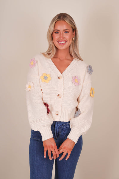 Women's Flower Cardigan- 3D Flower Knit Cardigan- Adora Cardigans