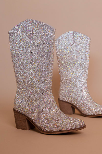 Silver Rhinestone Boots- Women's Tall Rhinestone Boots- Pierre Dumas Rhinestone Boots