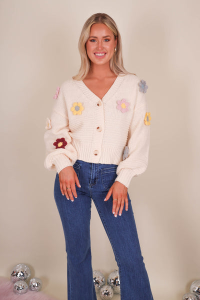 Women's Flower Cardigan- 3D Flower Knit Cardigan- Adora Cardigans