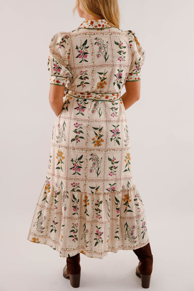 Floral Print Midi Dress- Women's Button Down Mid Dress- Entro Floral Midi