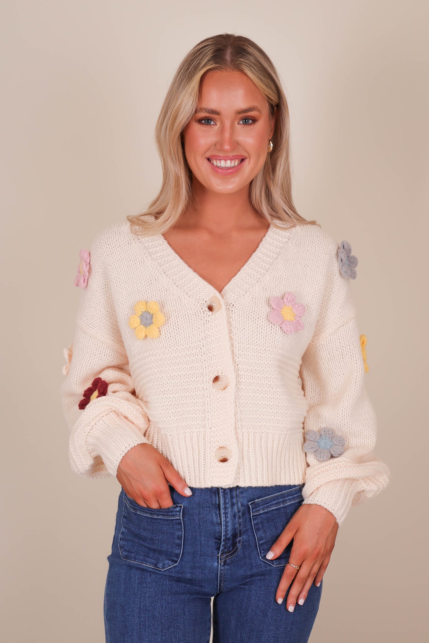 Women's Flower Cardigan- 3D Flower Knit Cardigan- Adora Cardigans