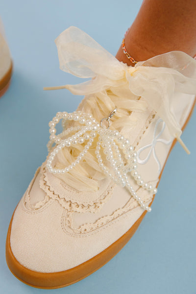 Pearl Bow Sneakers- Preppy Sneakers with Bow Shoe Charms- Miim Julie Sneaker