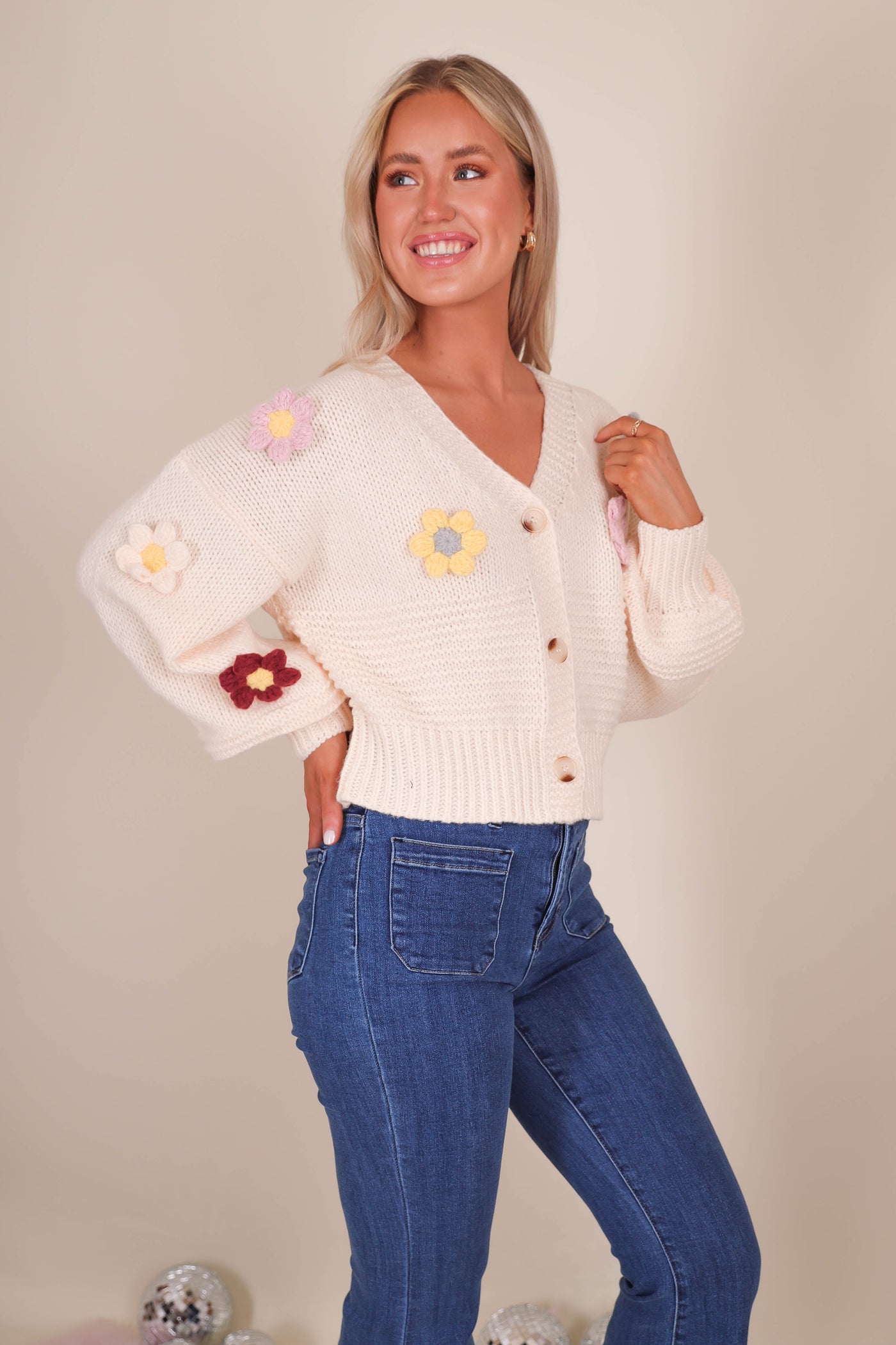 Women's Flower Cardigan- 3D Flower Knit Cardigan- Adora Cardigans