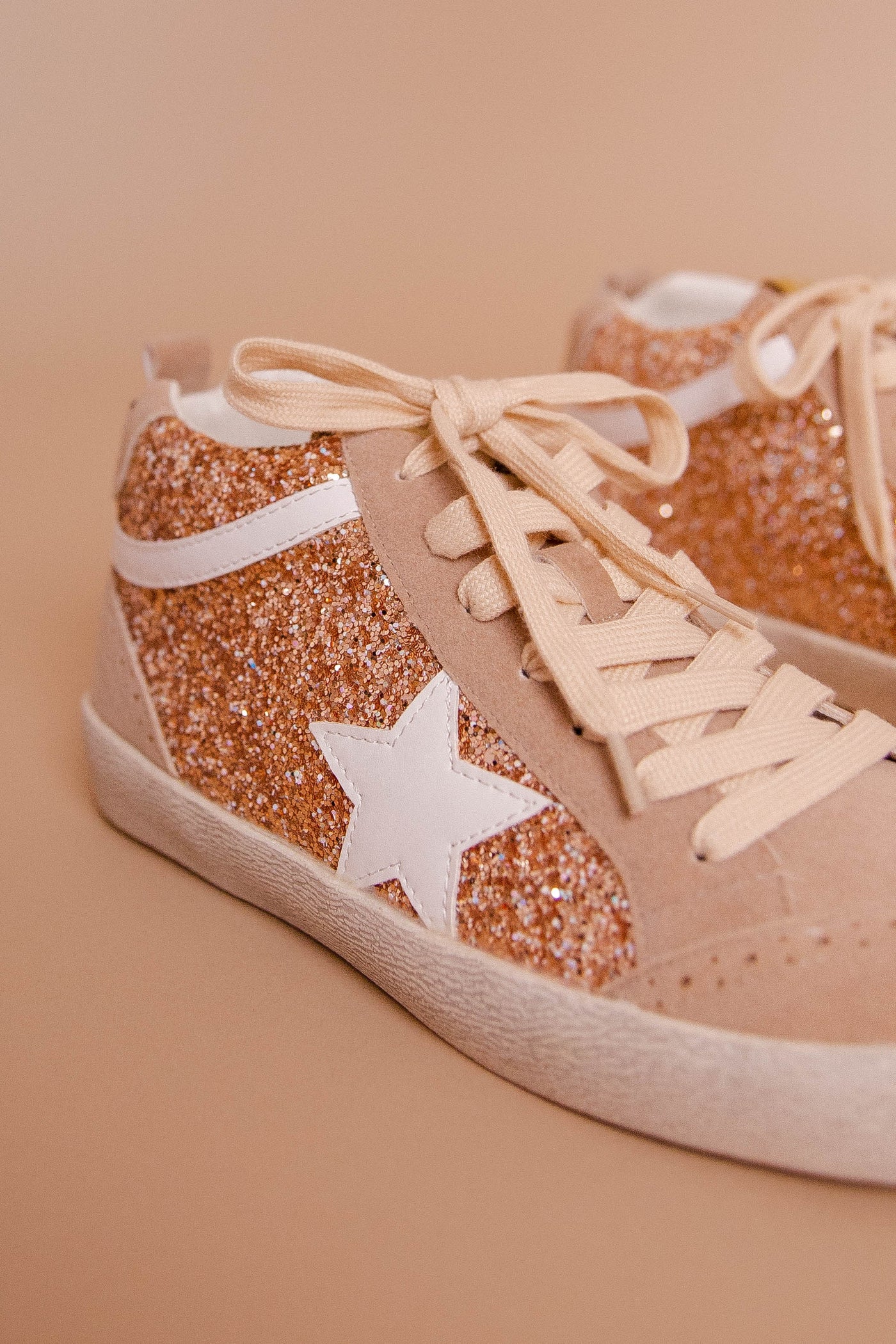 Rose Gold Glitter Star Sneakers- High Top Star Sneakers- Star Sneakers Dupe