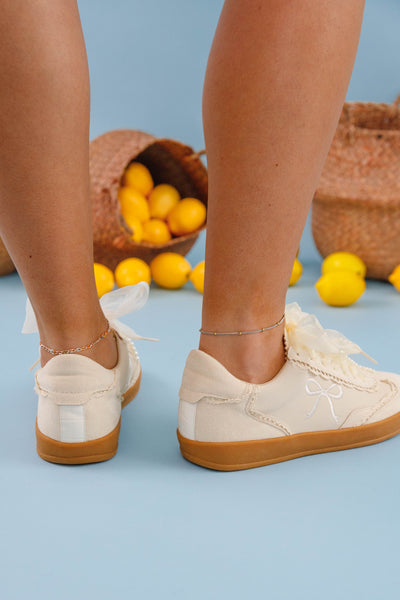 Pearl Bow Sneakers- Preppy Sneakers with Bow Shoe Charms- Miim Julie Sneaker