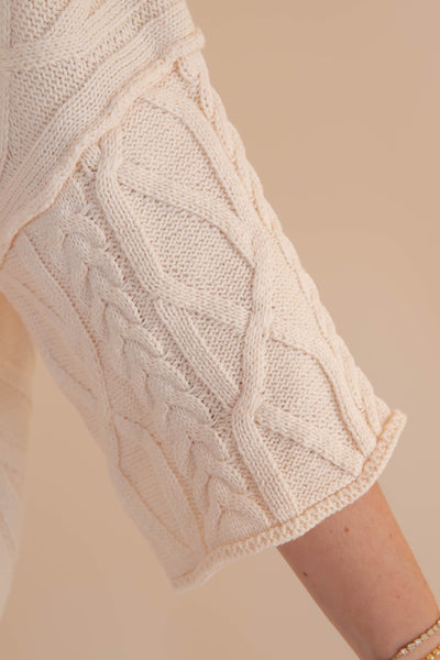 Cream Cable Knit Sweater- Light Weight Cable Knit Sweater- Entro Cable Knit Sweater