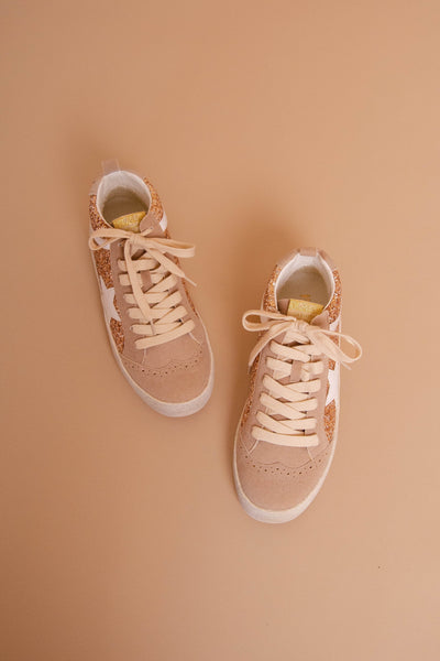 Rose Gold Glitter Star Sneakers- High Top Star Sneakers- Star Sneakers Dupe