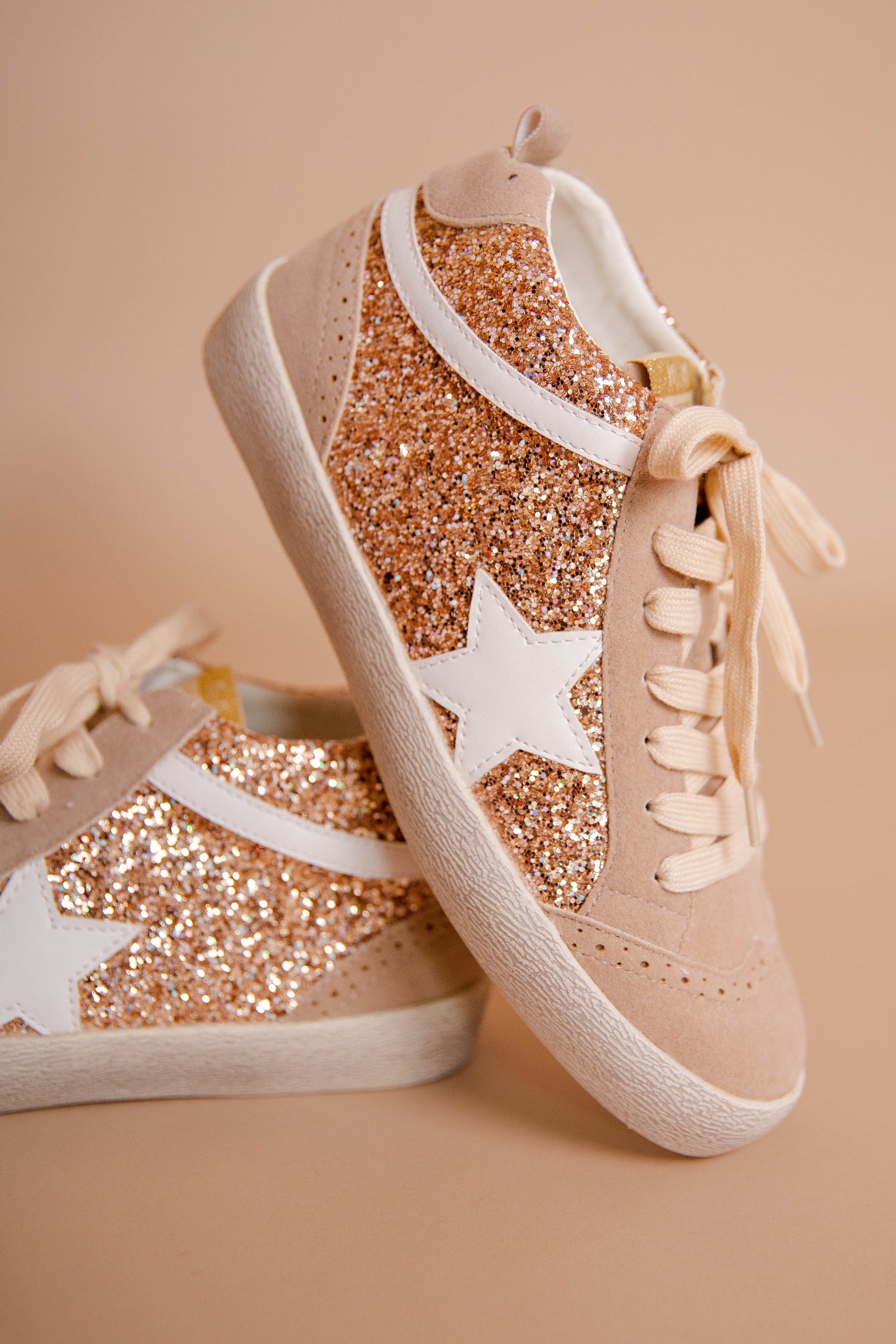 Rose Gold Glitter Star Sneakers- High Top Star Sneakers- Star Sneakers Dupe