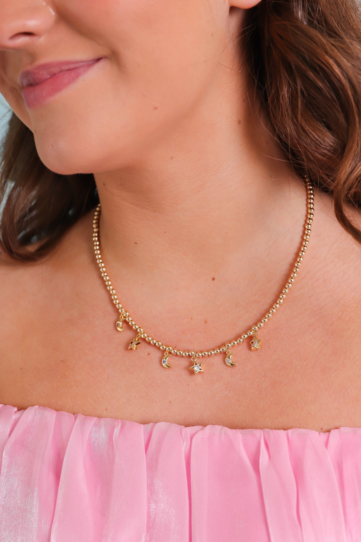 Gold Plated Charm Necklace- Gold Plated Beaded Necklace- OMG Blings