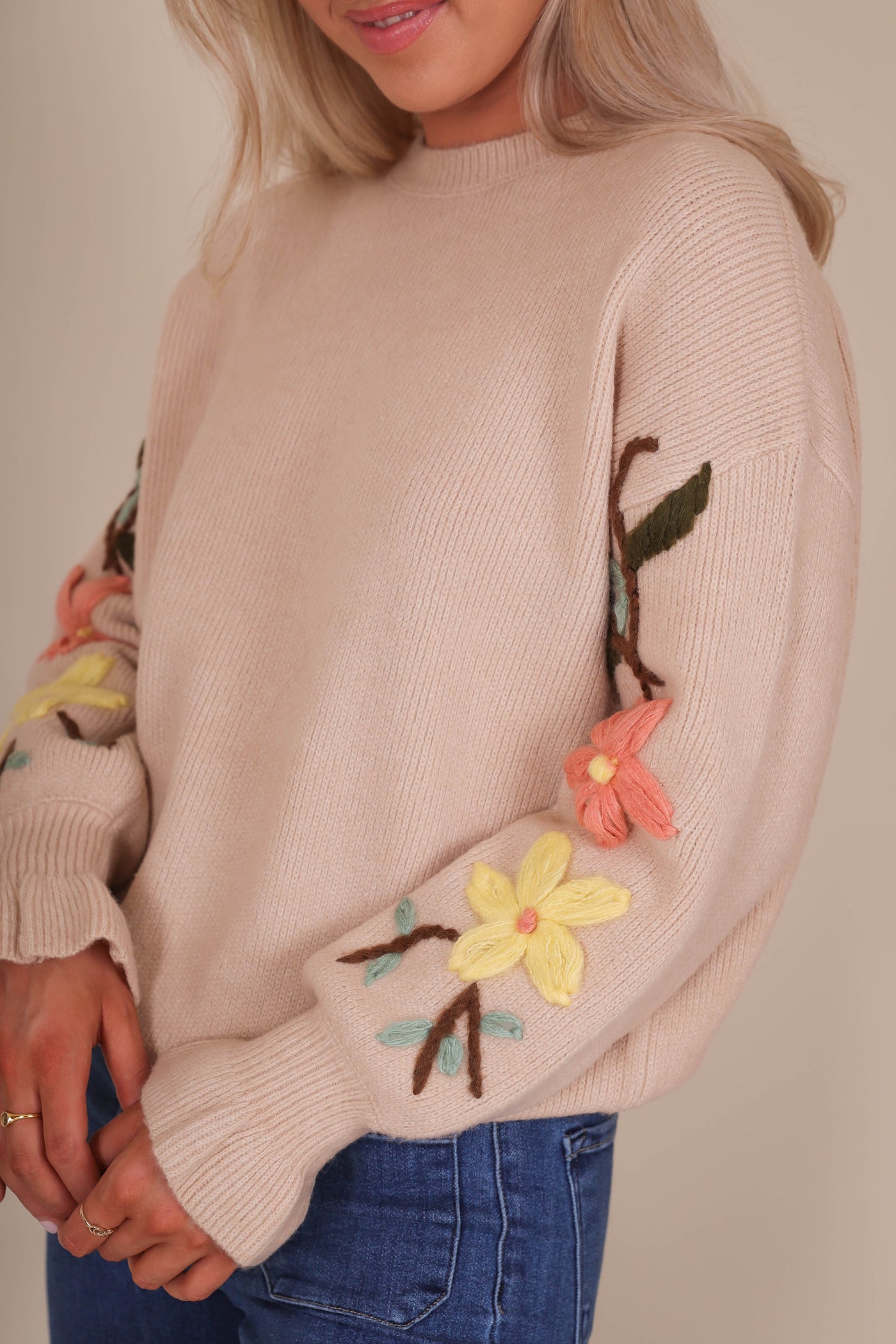 Cozy Floral Sweater- Chic Flower Embroidered Sweater- Cottagecore Sweaters