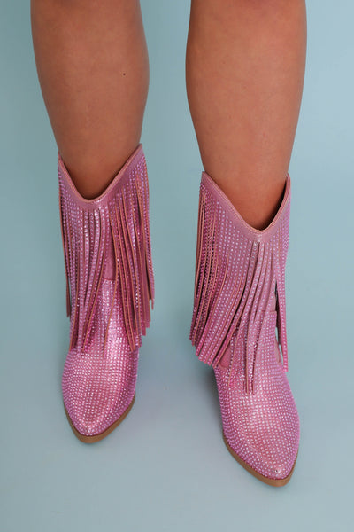 Rhinestone Western Booties- Pink Rhinestone Boots- Women's Pink Rhinestone Western Boot
