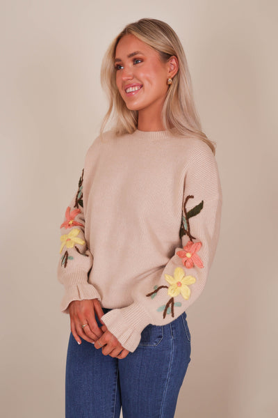 Cozy Floral Sweater- Chic Flower Embroidered Sweater- Cottagecore Sweaters