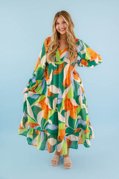 Vibrant Print Maxi Dress- Women's Colorful Long Dress- Jodifl Dresses