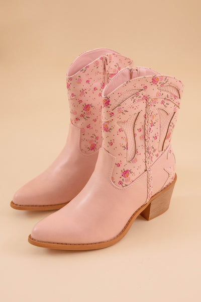 Women's Floral Western Boots- Blush Pink Booties- Pierre Dumas Flower Booties