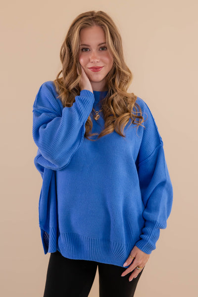 Women's Oversized Sweater- Blue Sweater- Sweater For Leggings- Free People Sweater Dupe