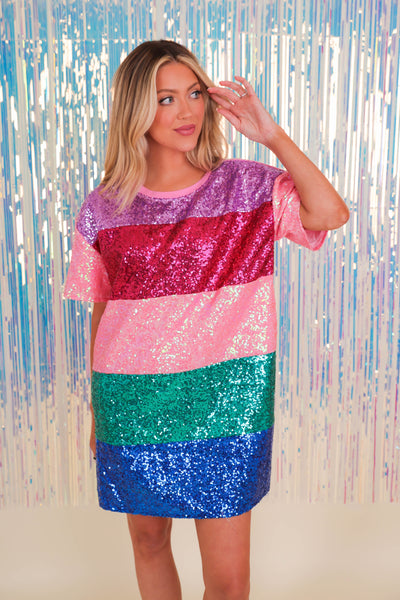 Sequin T-Shirt Dress- Women's Fun Colorful Sequin Dress- Sparkle Queen Dress