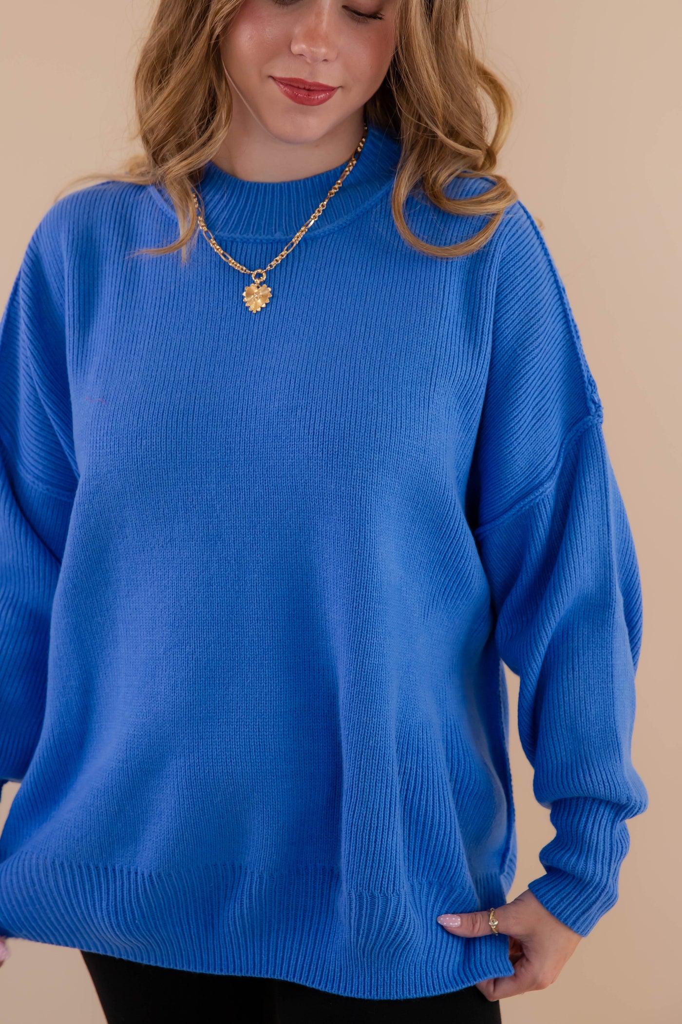 Women's Oversized Sweater- Blue Sweater- Sweater For Leggings- Free People Sweater Dupe