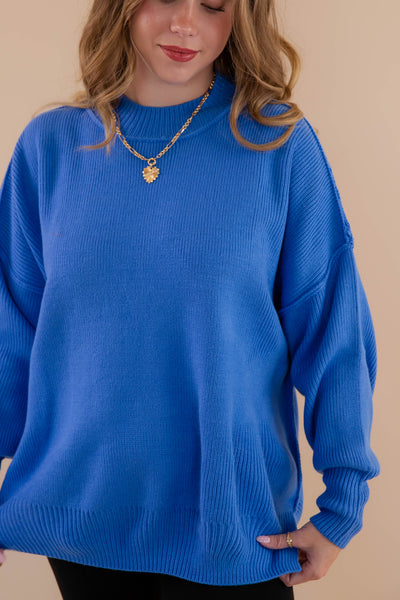 Women's Oversized Sweater- Blue Sweater- Sweater For Leggings- Free People Sweater Dupe