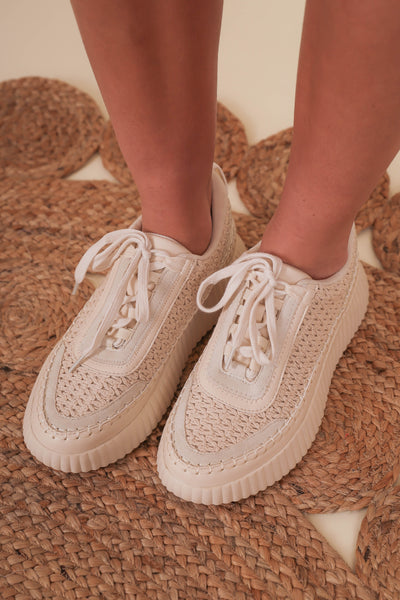 Beige Knit Sneakers- Women's Trendy Platform Sneakers- Dulce Knit Sneakers