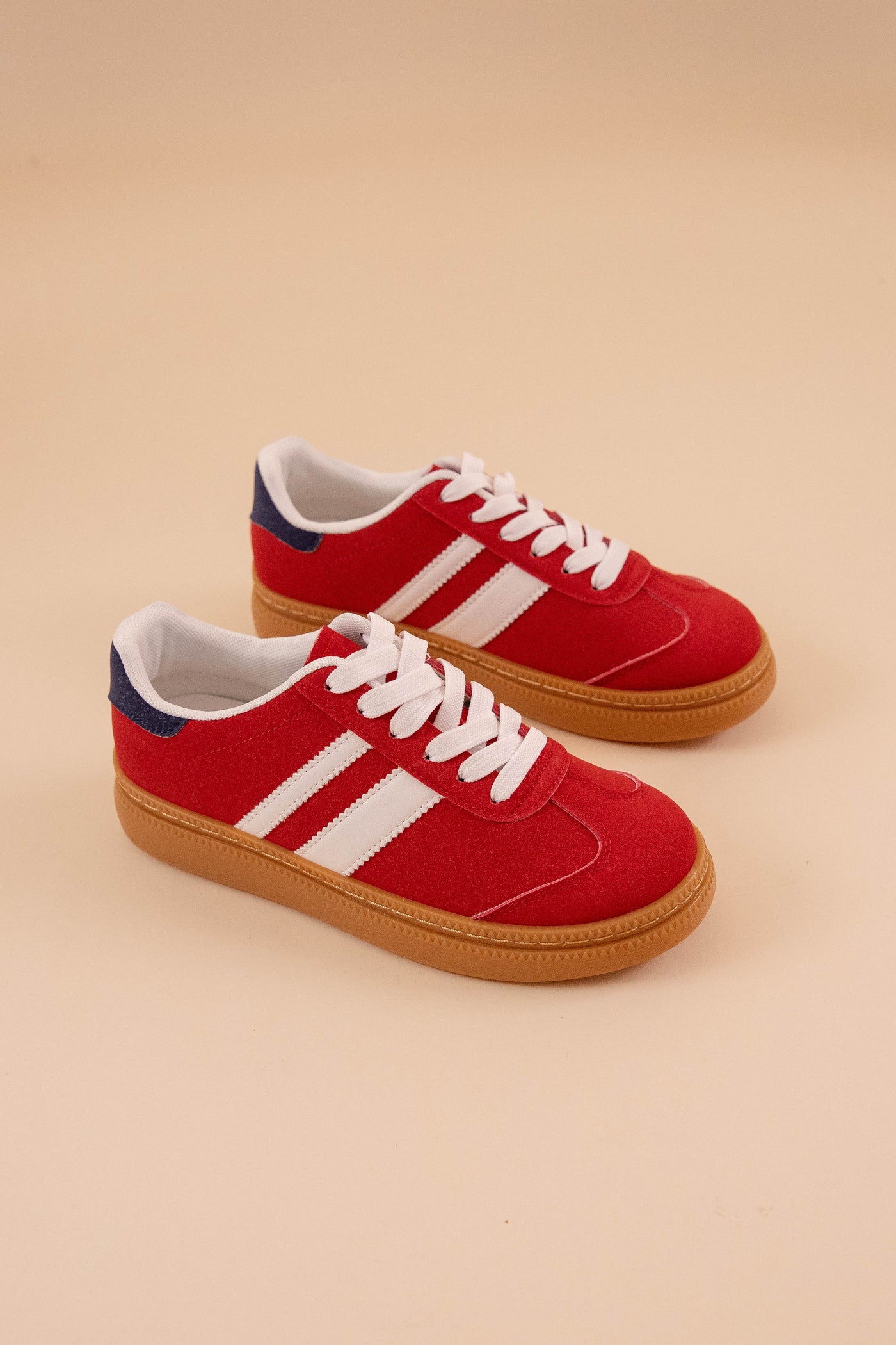 Women's Red Sneakers- Red Sneakers with White Stripes- ARider Girl Sneakers