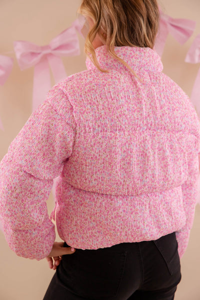 Pink Floral Puffer Jacket- Women's Preppy Floral Puffer Coat- TCEC Floral Puffer Jacket