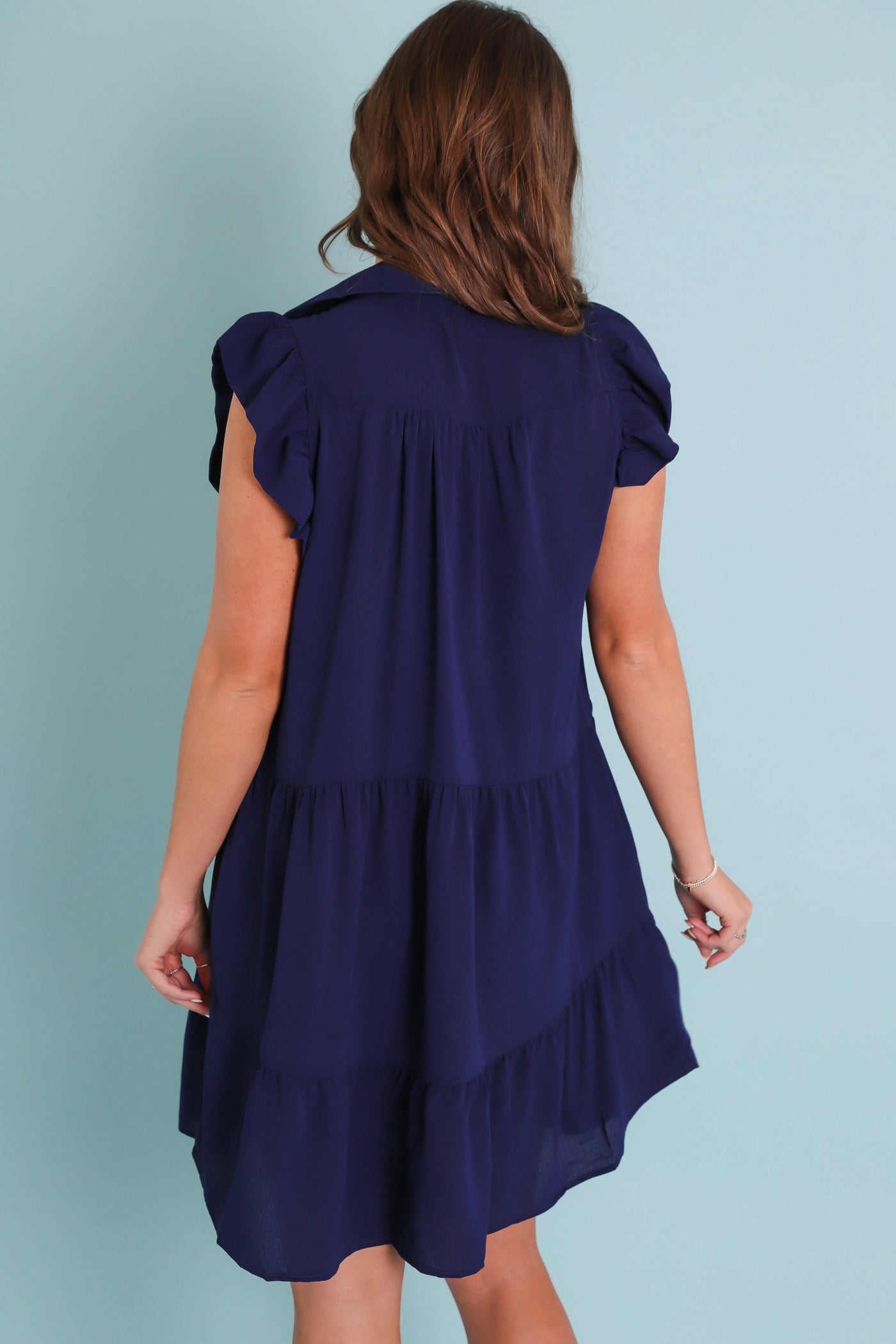 Solid Navy Dress For Women- Flutter Sleeve Navy Dress- Umgee Dresses