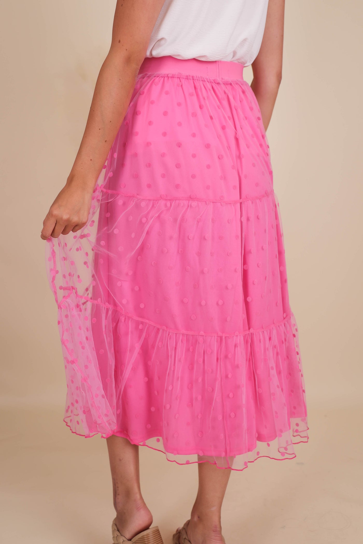 Tulle Polkadot Skirt- Women's Hot Pink Maxi Skirt- Women's Preppy Outfits