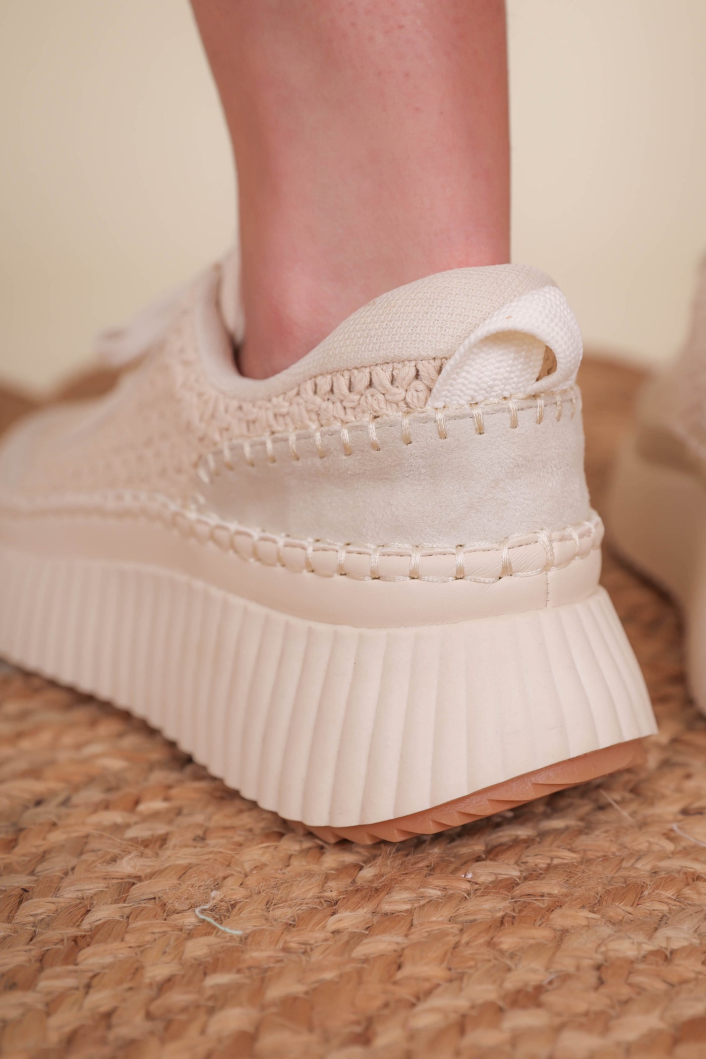 Beige Knit Sneakers- Women's Trendy Platform Sneakers- Dulce Knit Sneakers