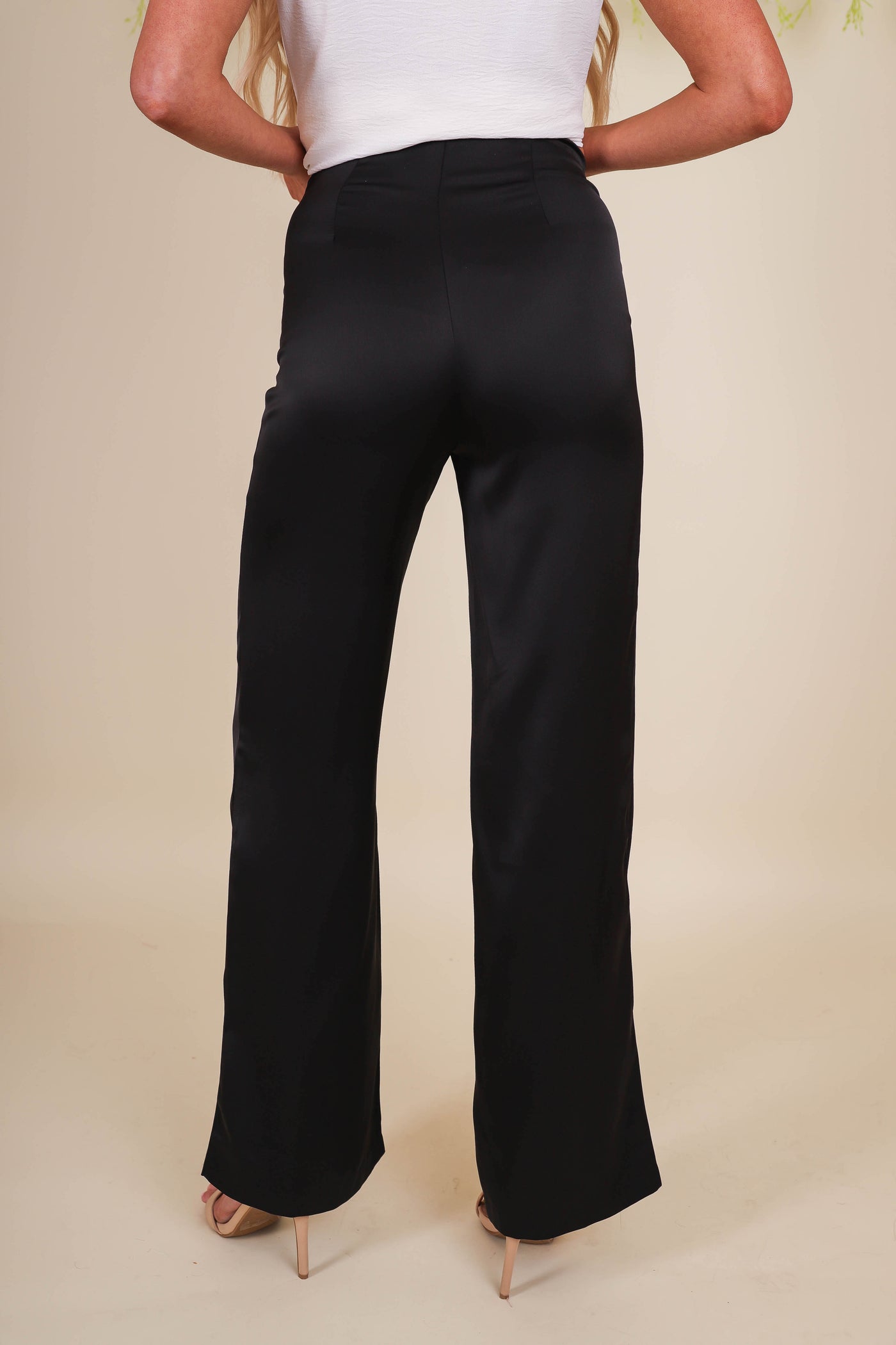 Black Satin Wide Leg Pants- Women's Satin Pants- GLAM Black Satin Pants