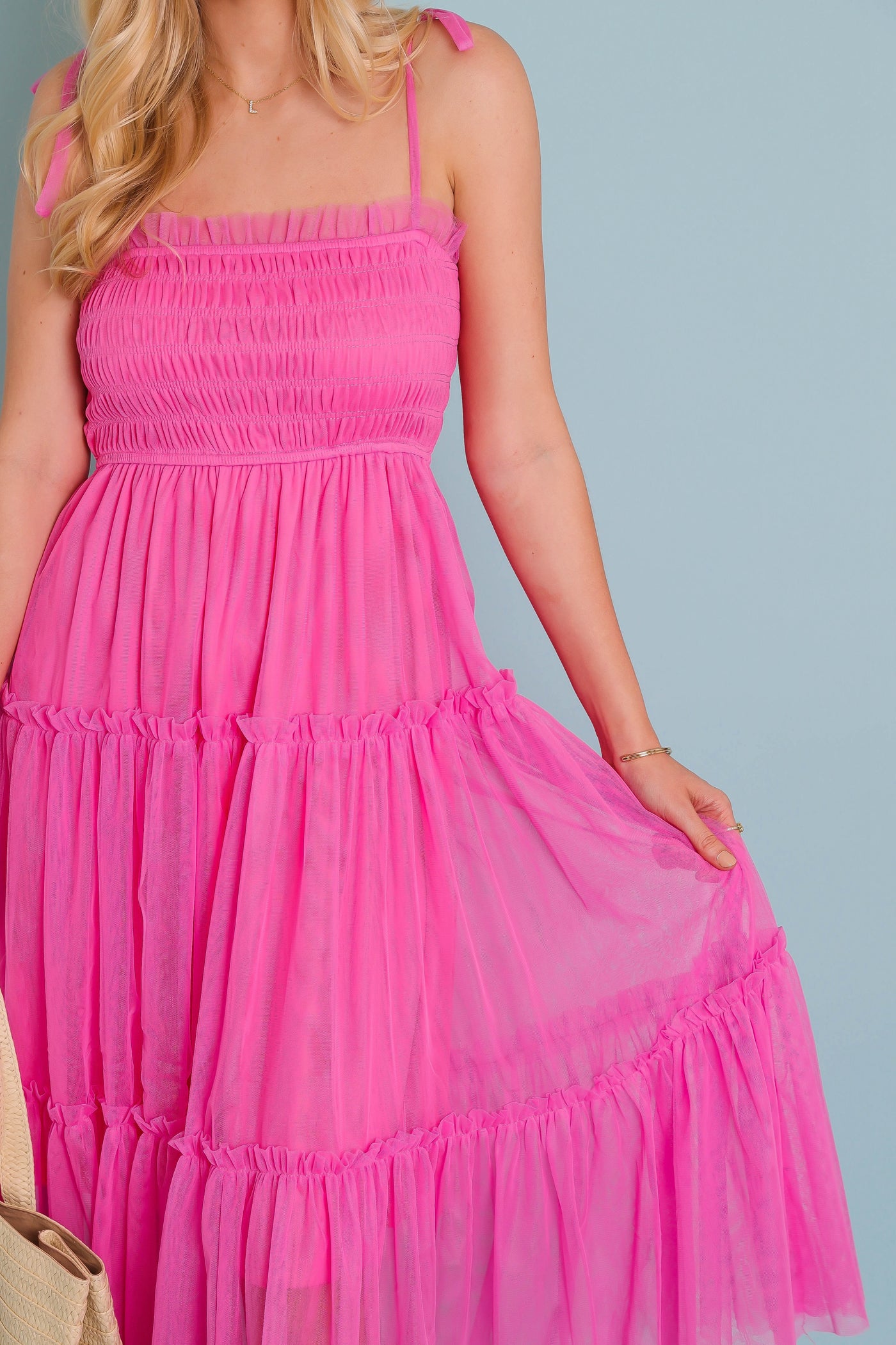 Hot Pink Tulle Midi Dress- Women's Long Tulle Dress- &Merci Dresses