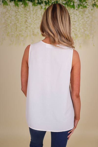 Women's White Sleeveless Blouse- Women's Basic White Tops