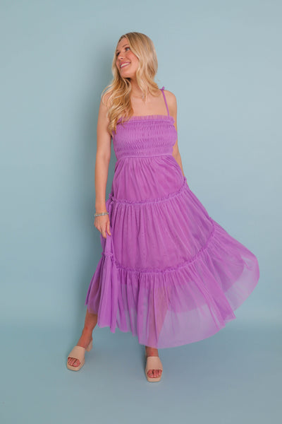 Purple Tulle Midi Dress- Women's Long Tulle Dress- &Merci Dresses