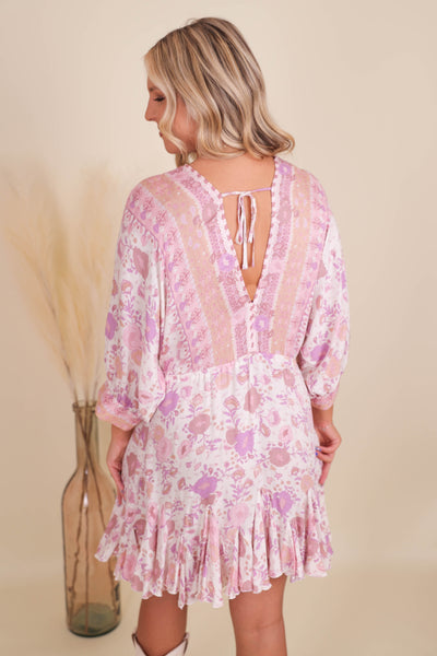 Flowy Fun Lilac Dress- Floral Print Dress- Mini Dresses- Aakaa Dress